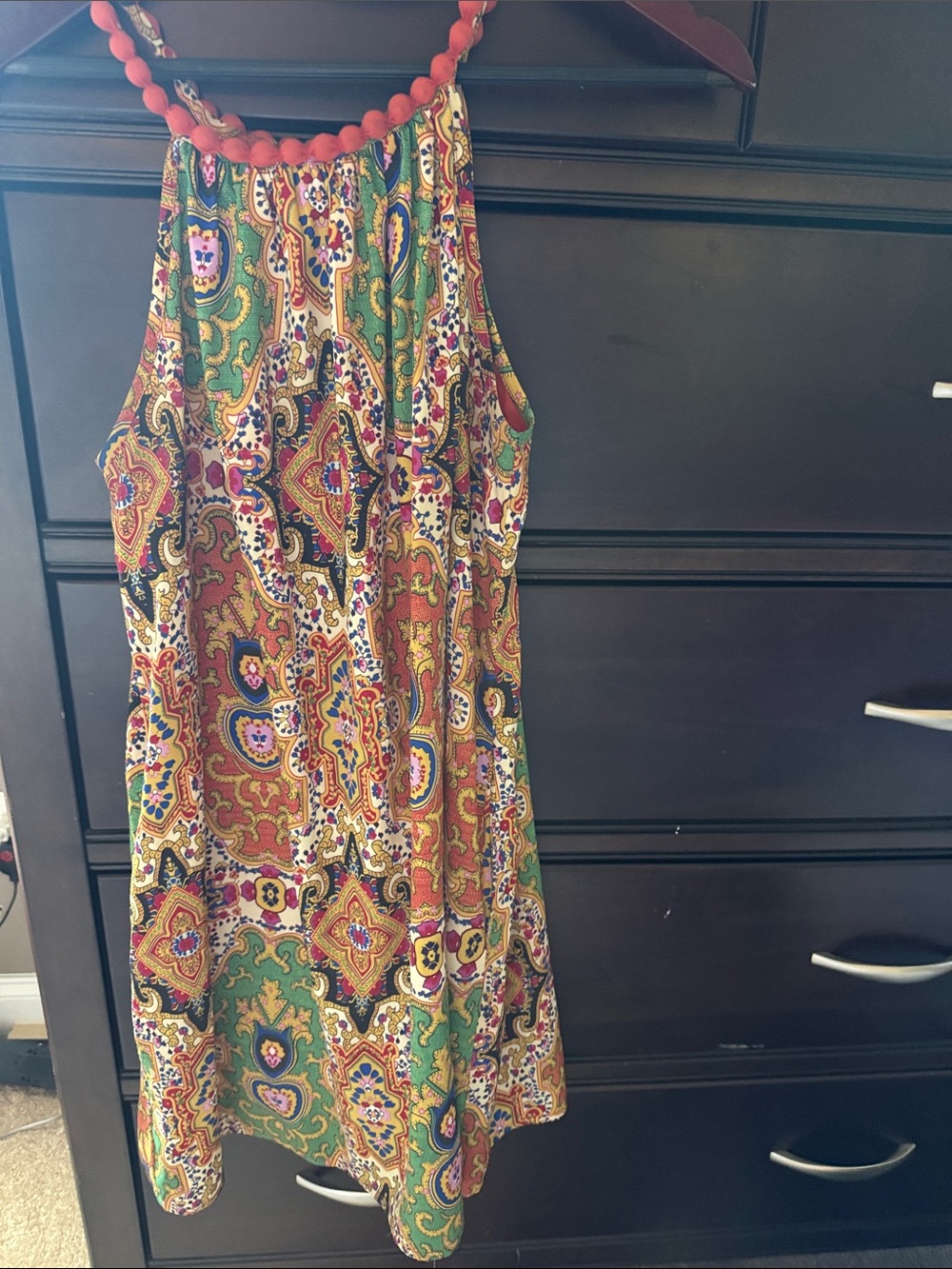 Multicolor Paisley Halter Dress - Green/Red Pattern
